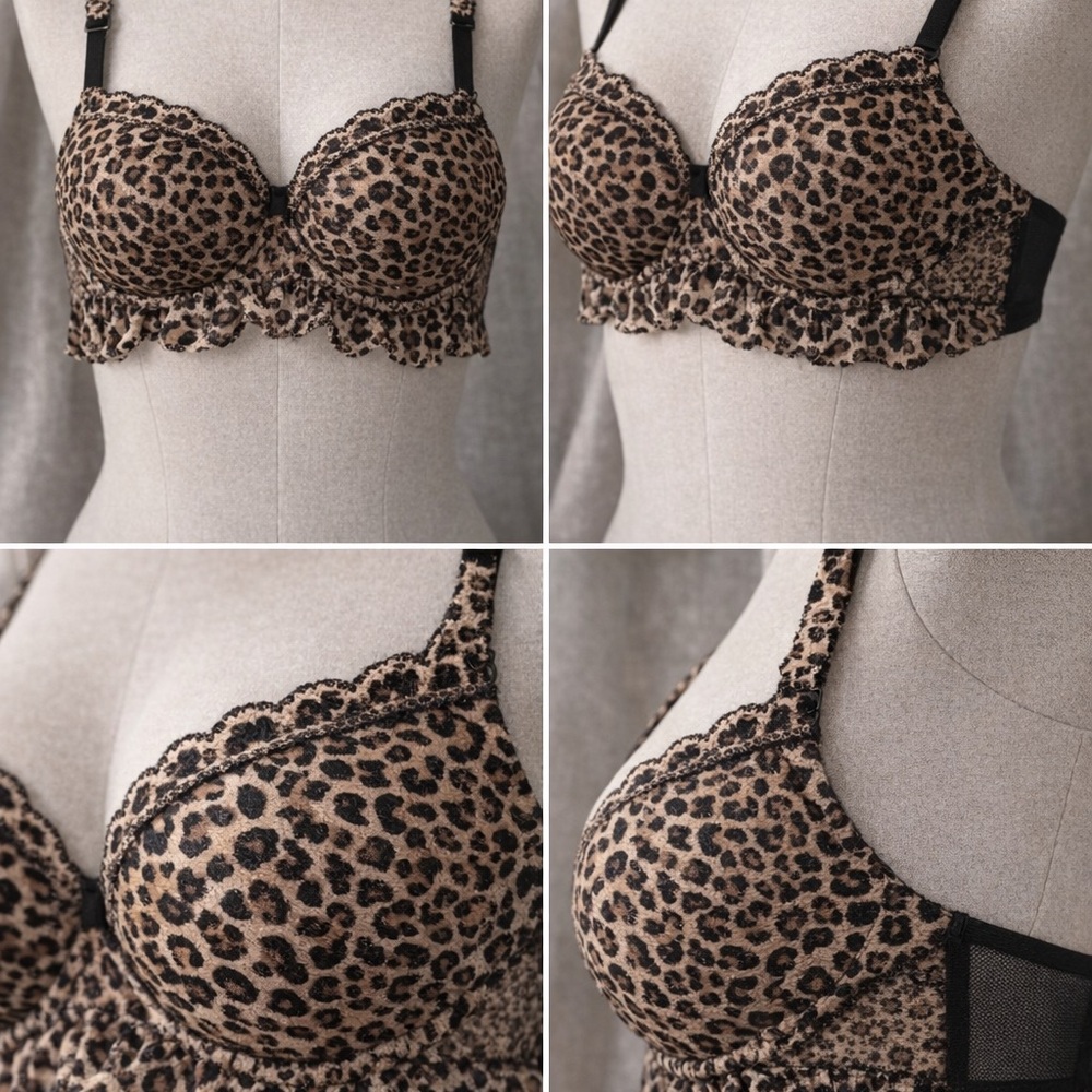 SOLD. PINK Victoria's Secret Leopard Print Balconette Bra in Brown and Black